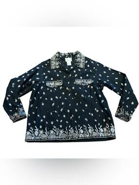 Quacker Factory Black & White Bandana Print Shirt Jacket Womens Large